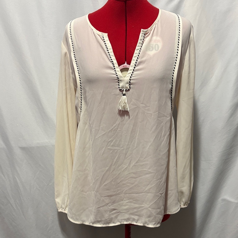 J. Crew Cream Blouse with Tassel Detail SM229